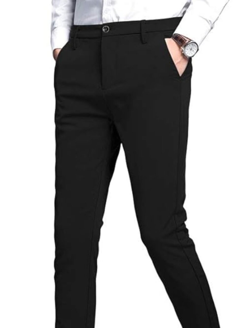 Plaid&Plain Men's Stretch Dress Pants Slim Fit Skinny Suit Pants